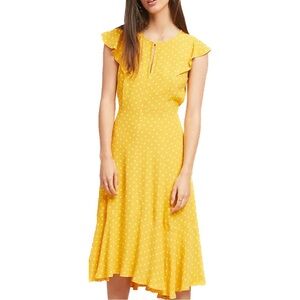 Maeve By Anthropologie Caroline Flutter Sleeve Yellow Dress Size 4 Polka Dots